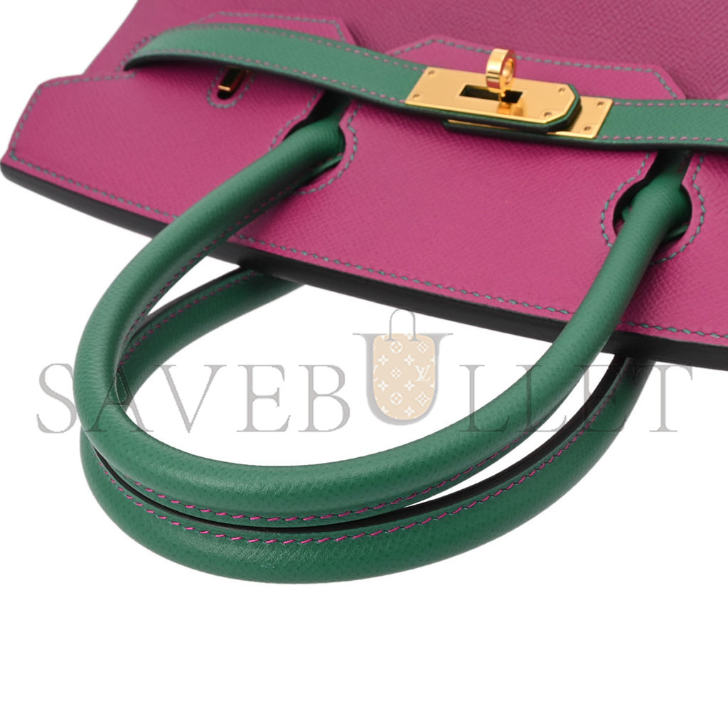 H**mes master birkin 30 epsom rose purple with velvet green gold buckle 618740 (30*23*15cm)
